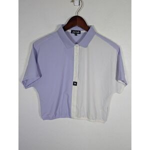 Bad Birdie Shirt Womens Medium Purple White Colorblock Cropped Golf Polo Top